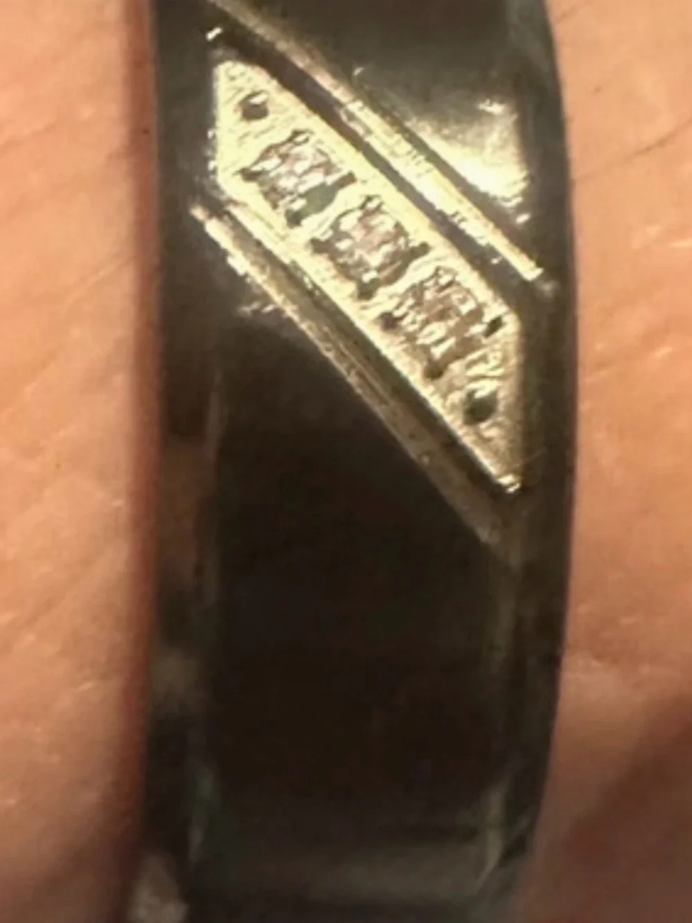Black Men's Ring with Gold Diagonal Accent and Three Stones